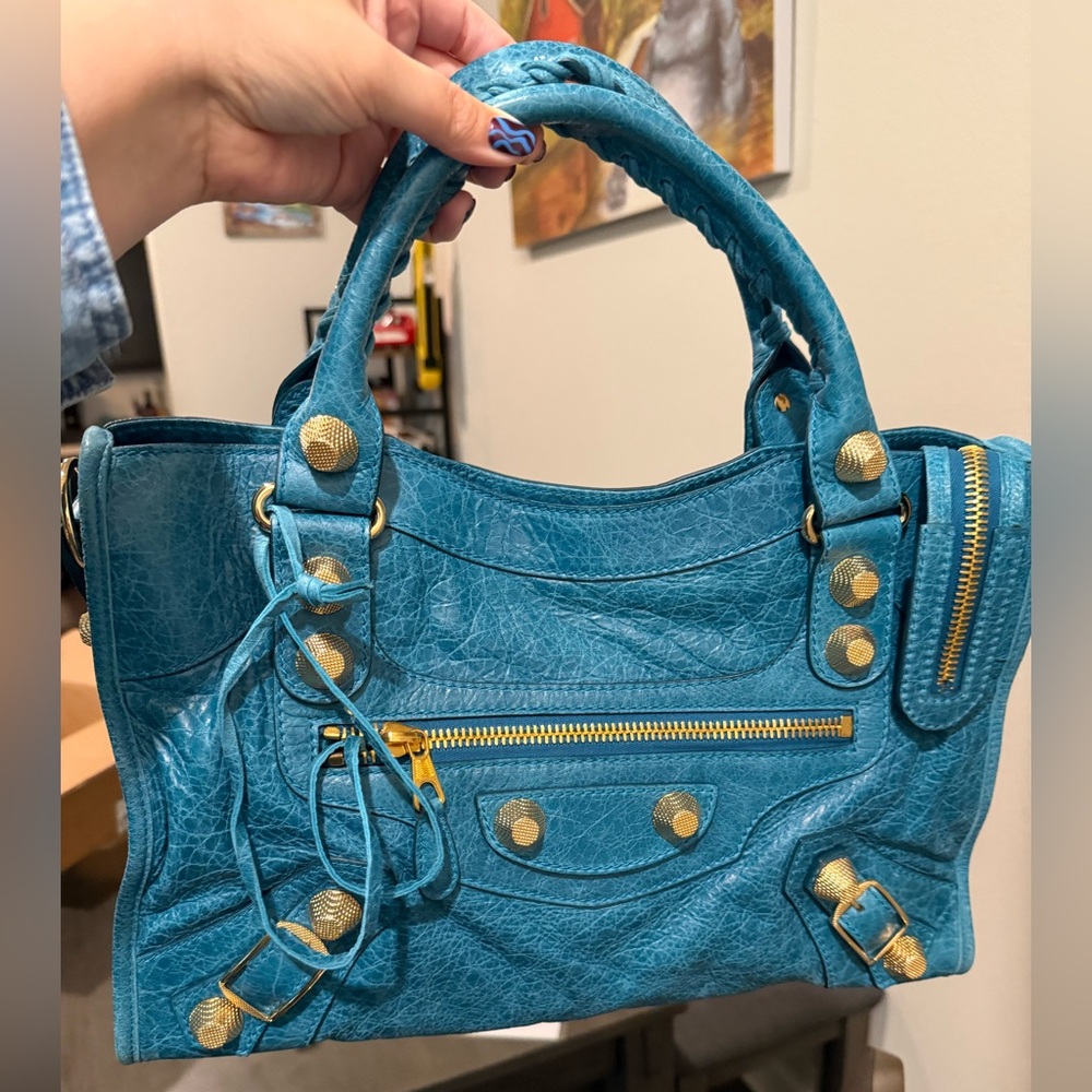 Balenciaga Classic City Bag – Turquoise Agneau Leather, Giant Gold Hardware
